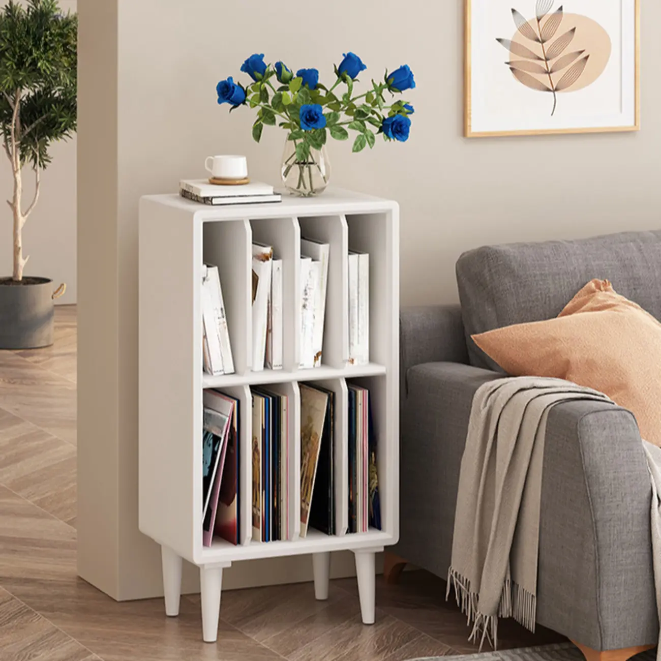 Vertical White Wood Multi-shelves Display Bookcase