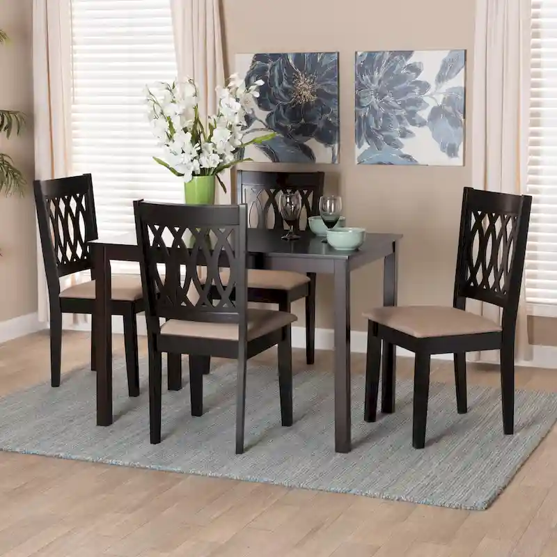 Florencia Modern styled Fabric Upholstered and Brown Finished Wood Dining Set