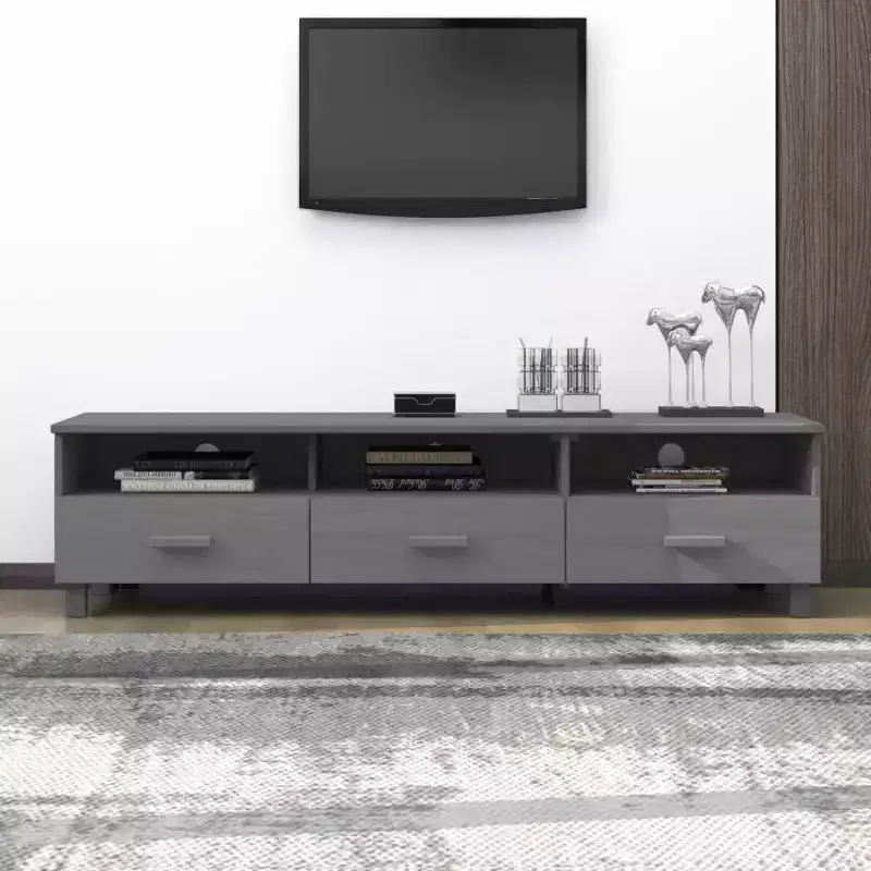 vidaXL HAMAR Dark Gray TV Stand - Solid Pinewood TV Unit with Drawers and Compartments - Practical Back Slot for Cable Management