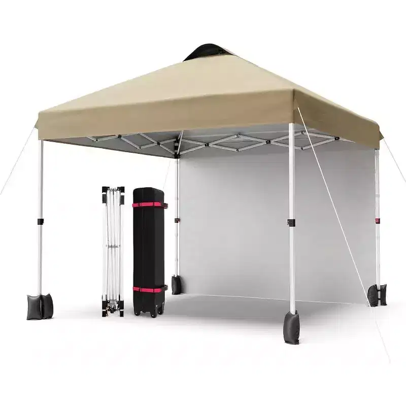 10x10 Pop Up Canopy with 1 Sidewall, Outdoor Canopy Tent, Easy Set Up Beach Tent with Vented Top Portable Roller Bag