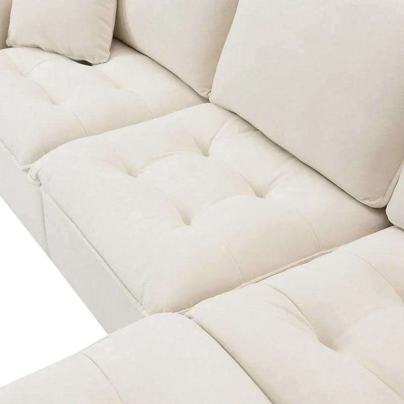 100 L-Shaped Convertible 4 Seater Sectional Sofa with Removable Ottoman and Matching Pillows, Suede Velvet Upholstery