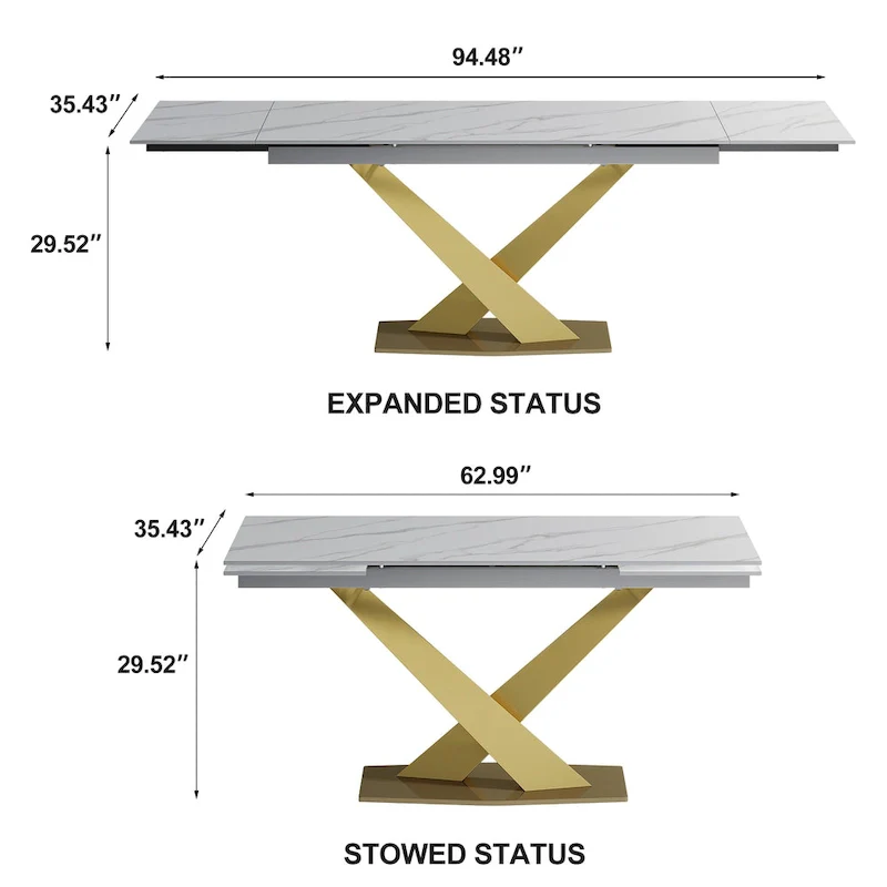 9 - Piece 94.48  Rectangular Extendable Sintered Stone Dining Table with 8 Faux leather Chairs Dining Set