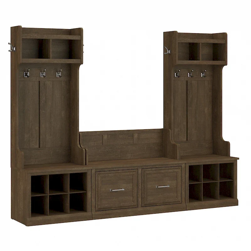 Entryway Hall Tree & Shoe Bench Set, White Ash/Gray/Brown/Black, Single