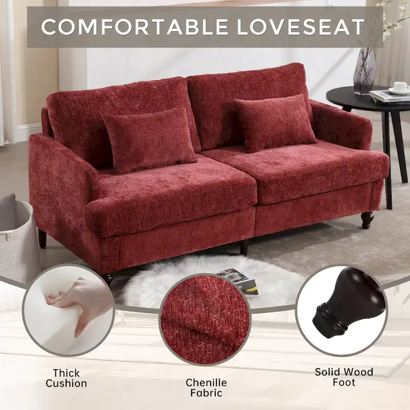 Red 68.9  Chenille 2-Seater Sofa with Detachable Cushions
