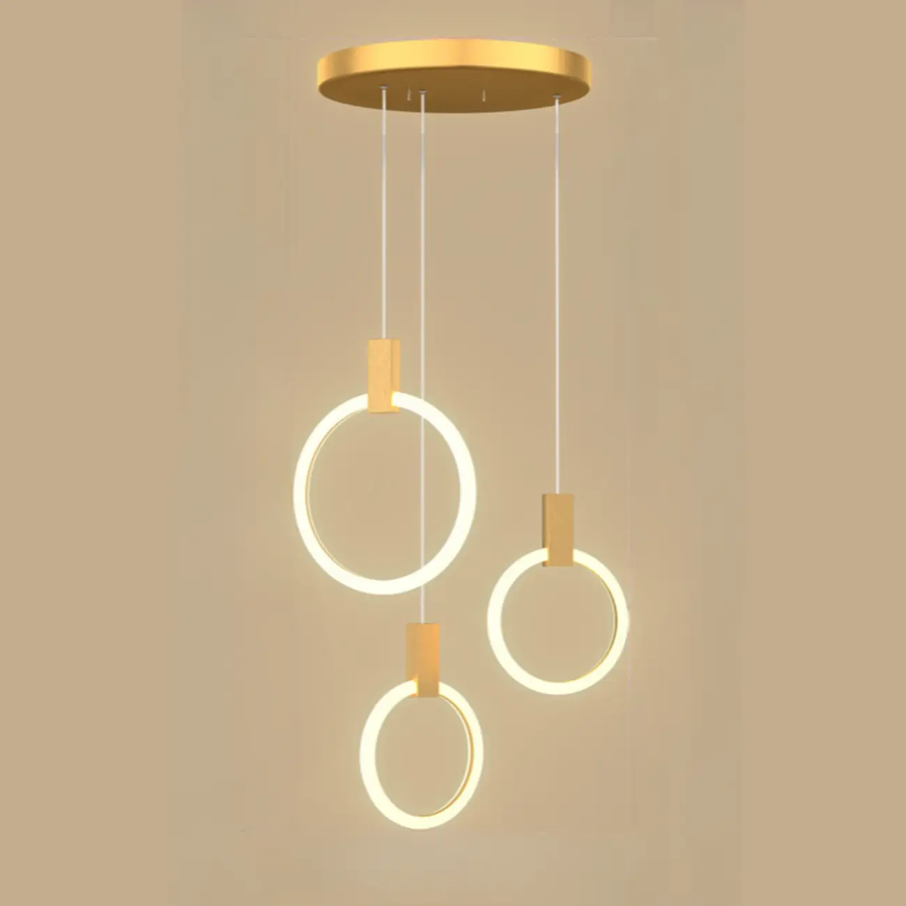 Customizable Gold Ring LED Cluster Pendant Light for Staircase