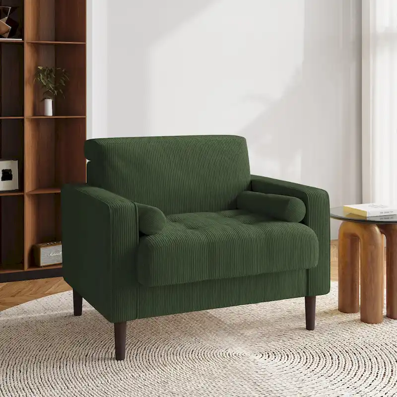 Modern Corduroy Wide Accent Chair with Pillows