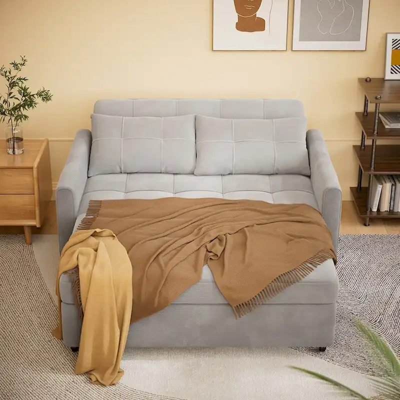 Grey Convertible Sleeper Loveseat with Pull-Out Bed