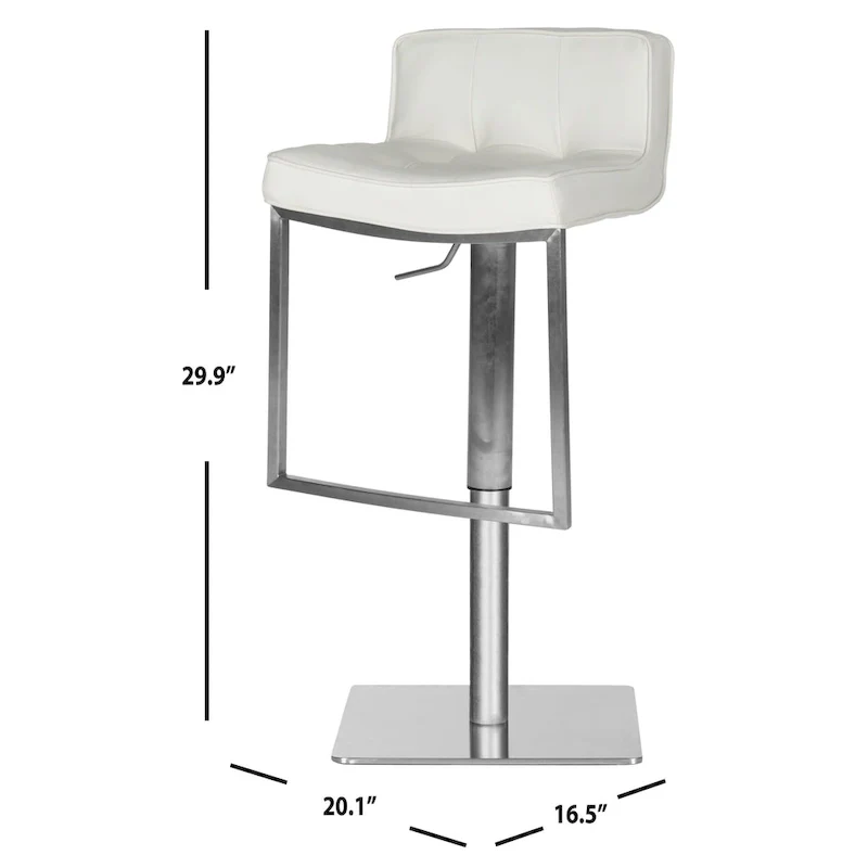SAFAVIEH Lyndy 24.8-34.2-inch White Leather Adjustable Swivel Bar Stool - 20.1 x 16.5 x 29.9 - 20Wx17Dx30H