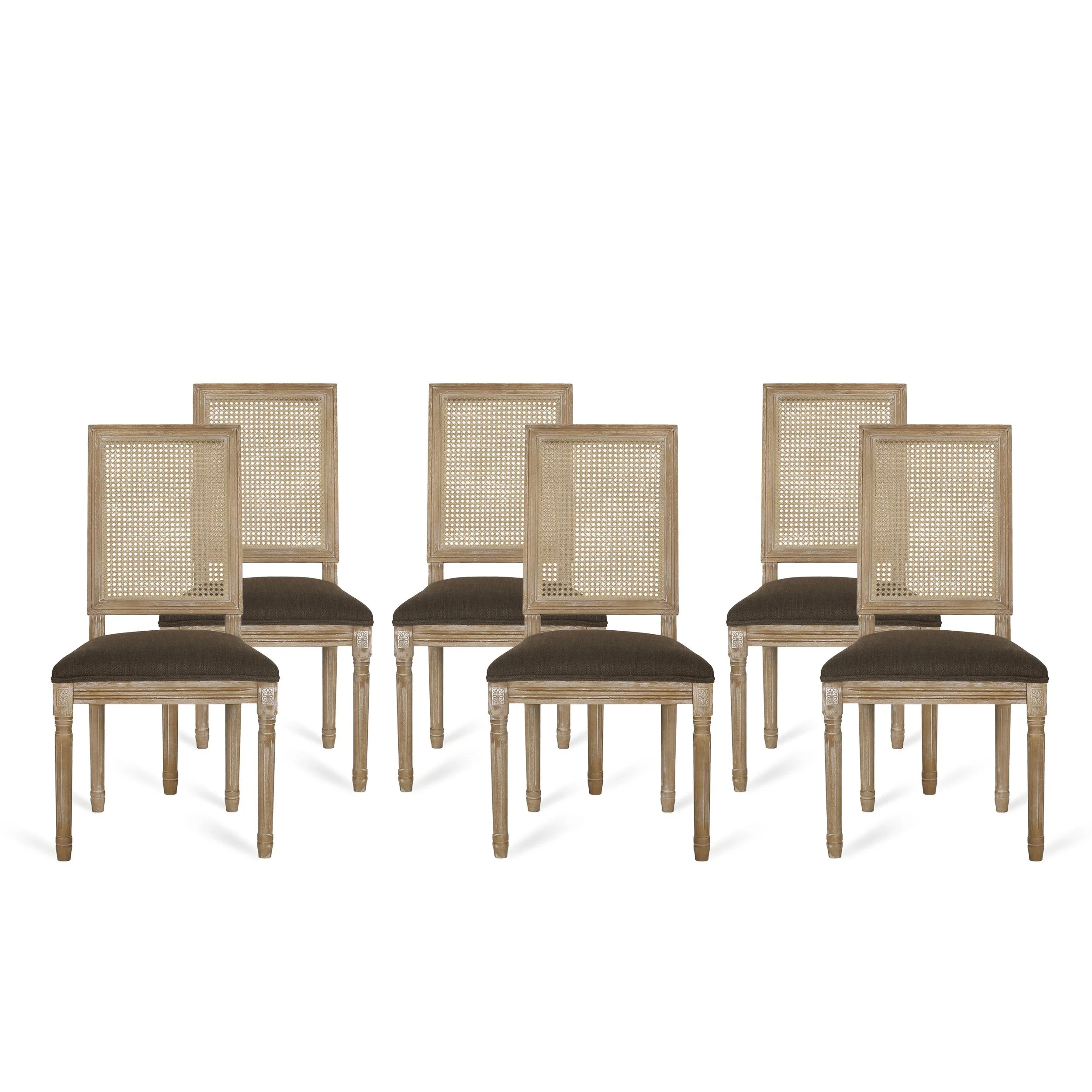 French Country Wood and Cane Upholstered Dining Chair (Set of 6) - NH794513