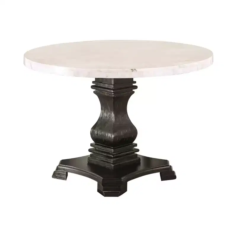 Buckley 48" Round Genuine Marble Top Dining Table White/Black - HOMES: Inside + Out: Elegant Pedestal Base, Seats 4
