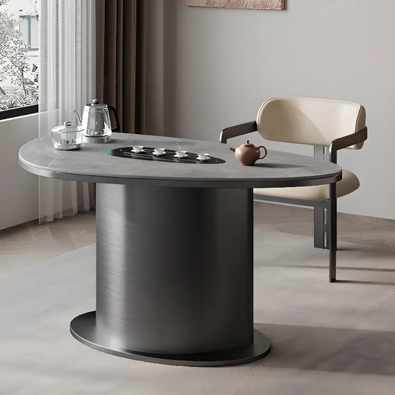 Modern Faux Leather Arm Dining Chair with Alloy Legs