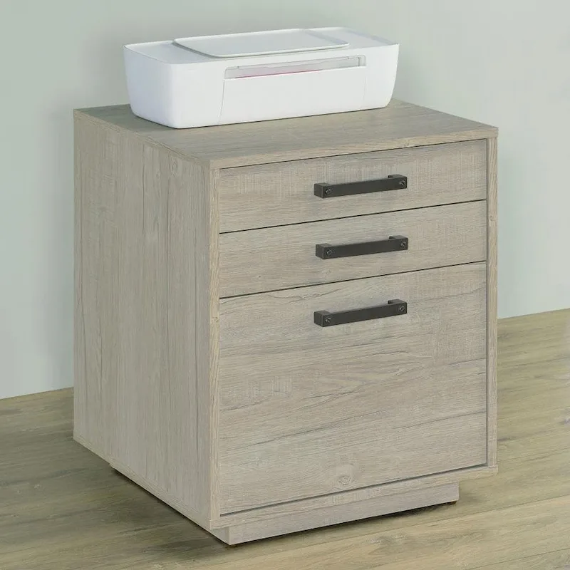 Wood File Cabinet in Whitewashed Grey and Black
