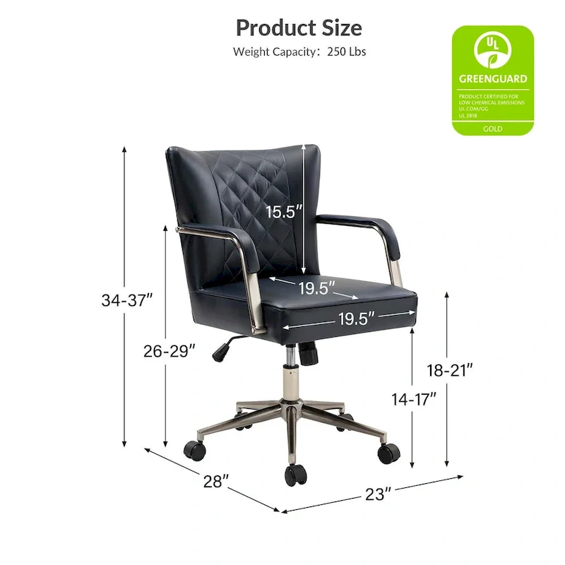 Felice Modern Swivel Height Adjustment Diamond-Tufted Office Chair by HULALA HOME