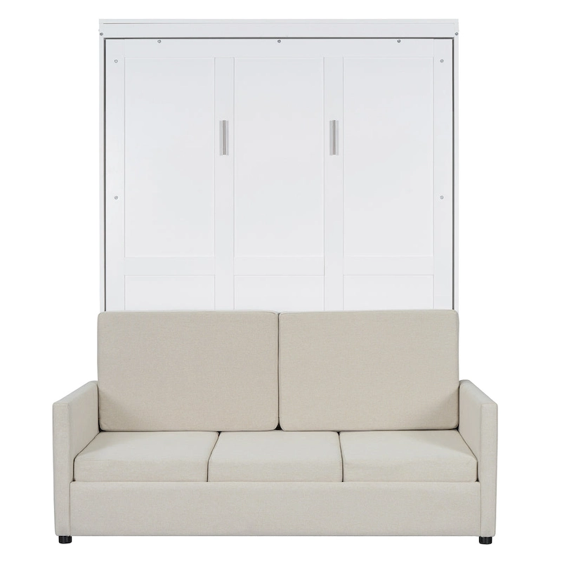 White Full Size Multifunctional Murphy Bed with Cushion and Storage