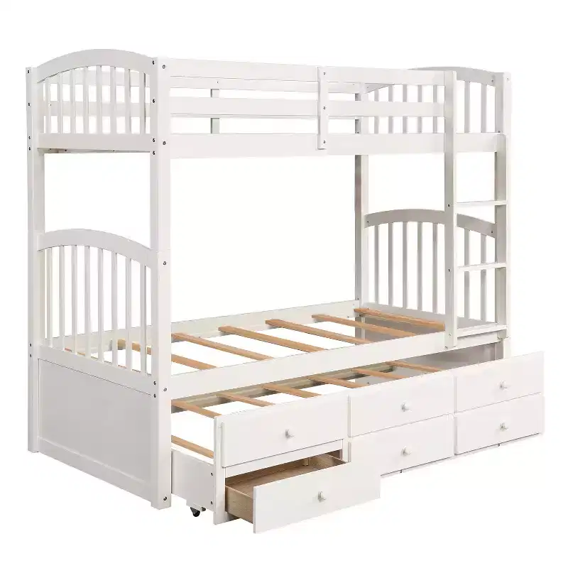 Luxystar Modern Twin Over Twin Bunk Bed With Trundle and 3 Drawers