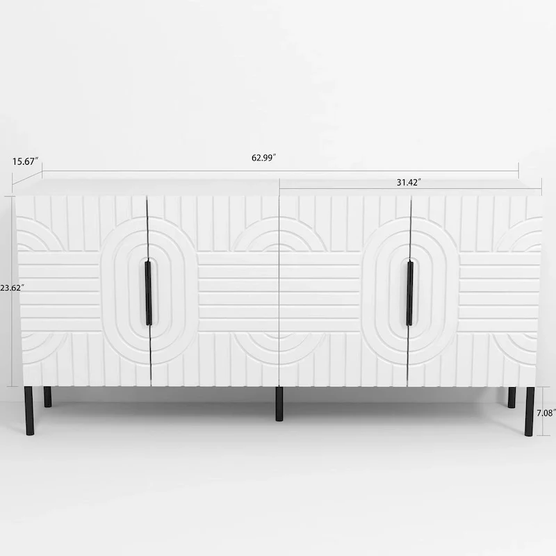 Chic Elegance 63 White European-Style Accent Buffet Sideboard Cabinet - 63 in Width