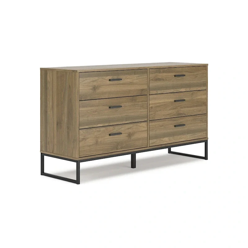 Signature Design Deanlow Honey Panel Headboard with Dresser and Nightstand