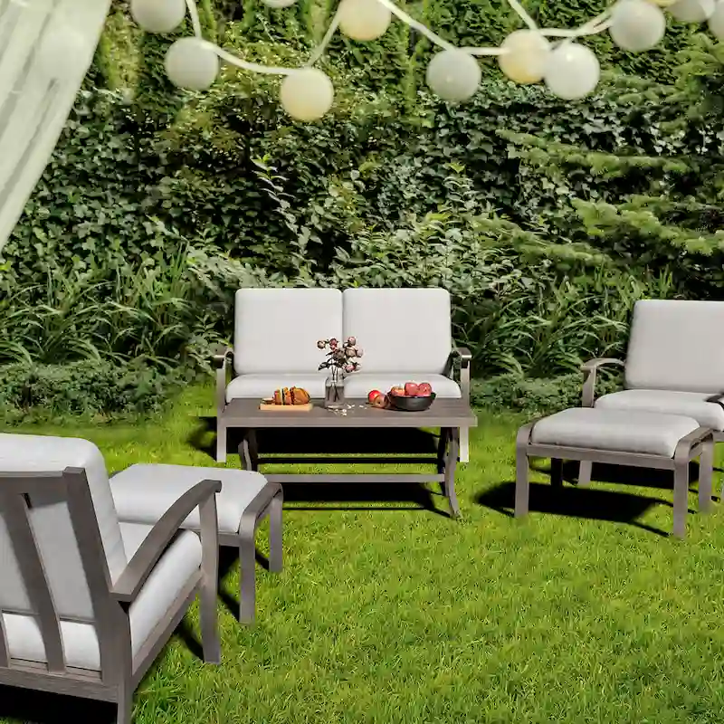 6-Piece Aluminum Patio Conversation Set with Coffee Table, Loveseat, Ottoman and Light Gray Cushions