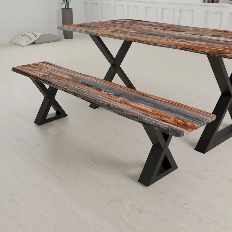 Solid Wood Bench with Metal X Legs