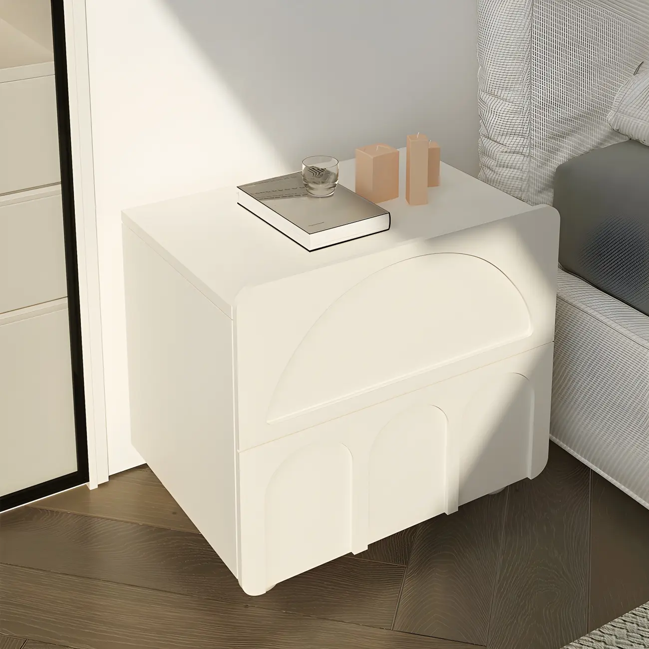 White Modern 2 Drawers Solid Wood Small Nightstand
