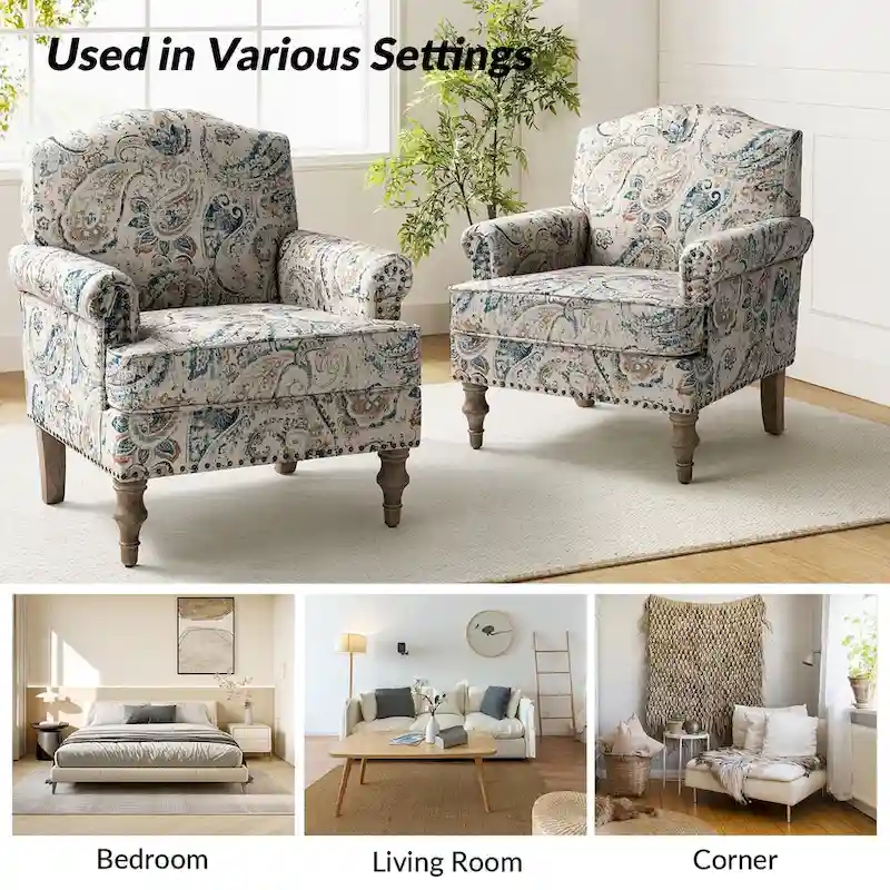 Yahweh Farmhouse Nailhead Armchair with Rolled Arms by HULALA HOME(Set of 2)