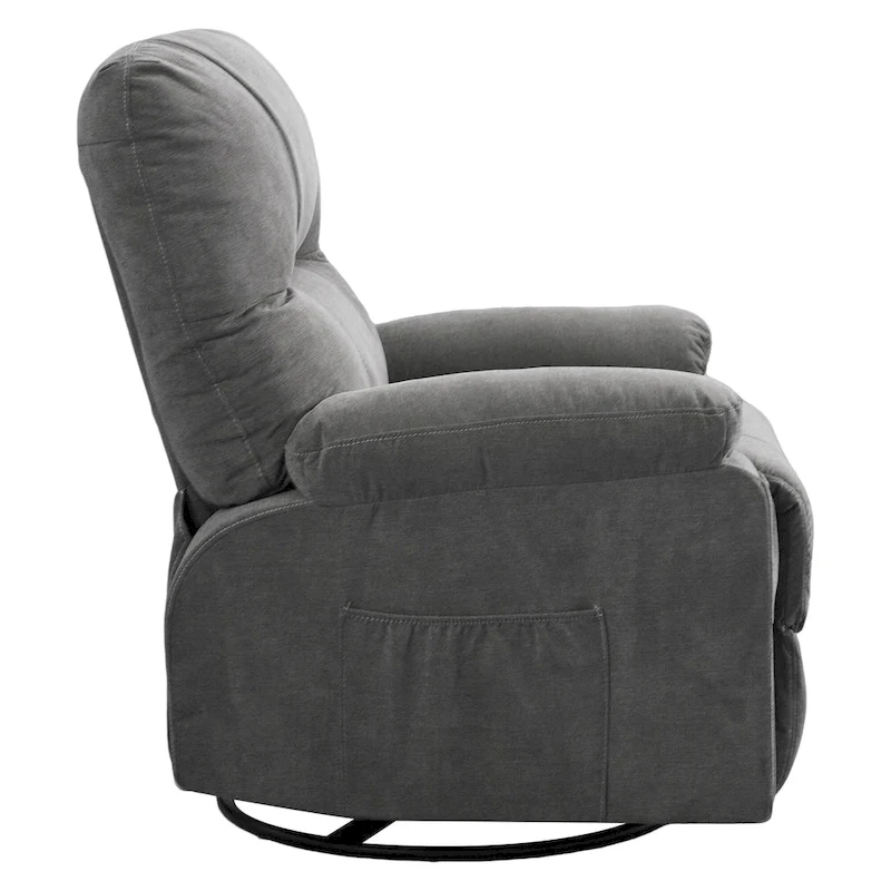 360 Swivel Manual Recliner Single Sofa Chair Fabric Lounge Chair with Pull Out Footrest and Side Pockets