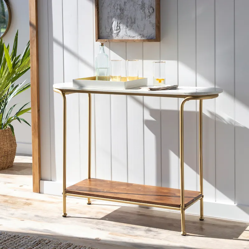 Micheale Marble Mixed Media Modern Console Table - 30H x 43W x 11D