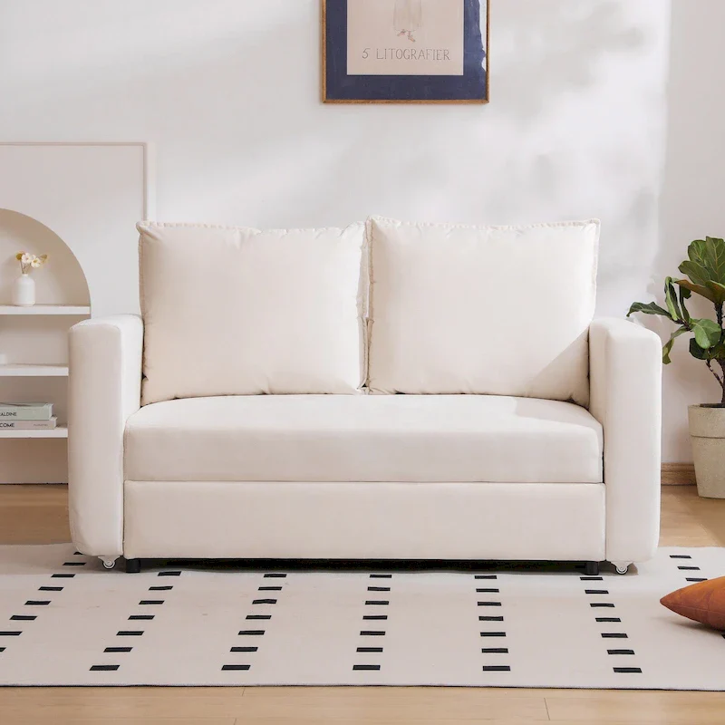 Loveseat, 2-in-1 Sofa Bed Couch with Pull Out Bed, Futon Couch with Adjustable Armrests, Sofas for Living Room, Bedroom