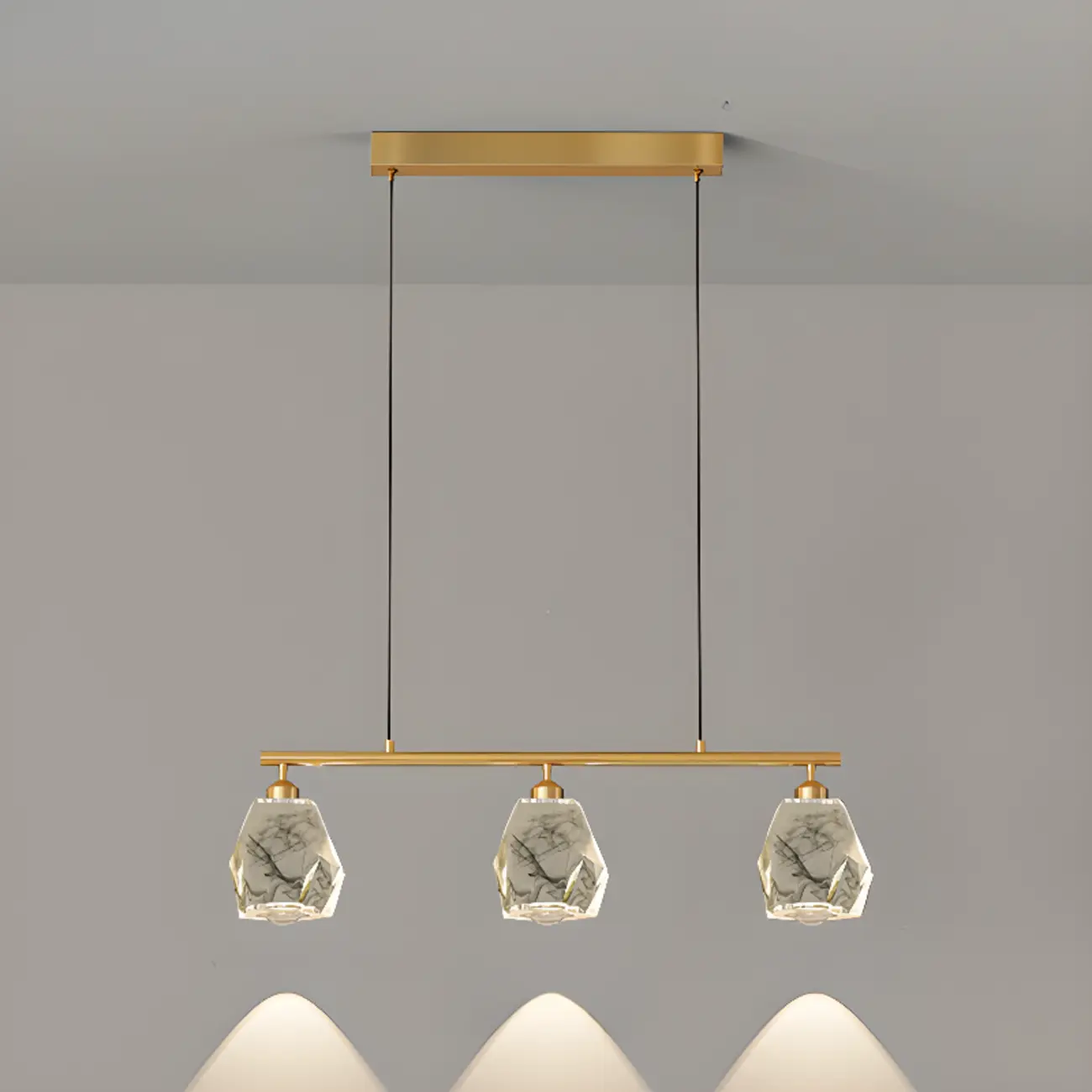 Geometric Gold Crystal Down Island Pendant Light
