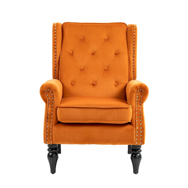 Mid-Century Velvet/Leather Upholstered Tufted Wood Frame Armchair