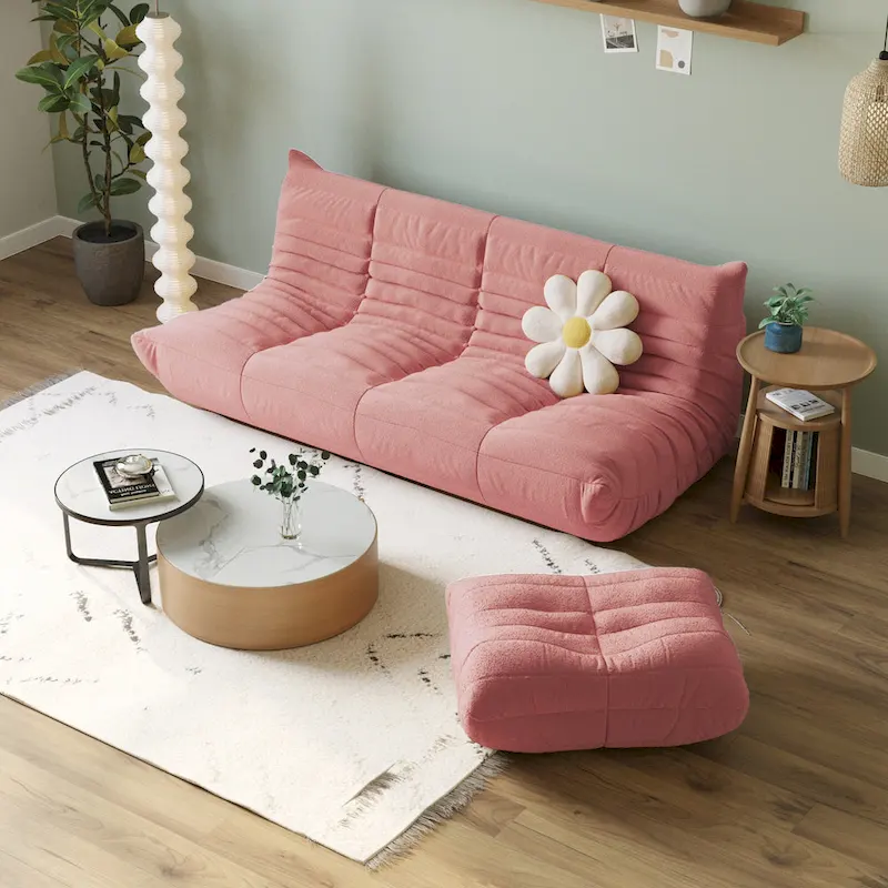 Feature Lazy Sofa Teddy Fabric Couch Living Room Sofa Bean Bag Chair