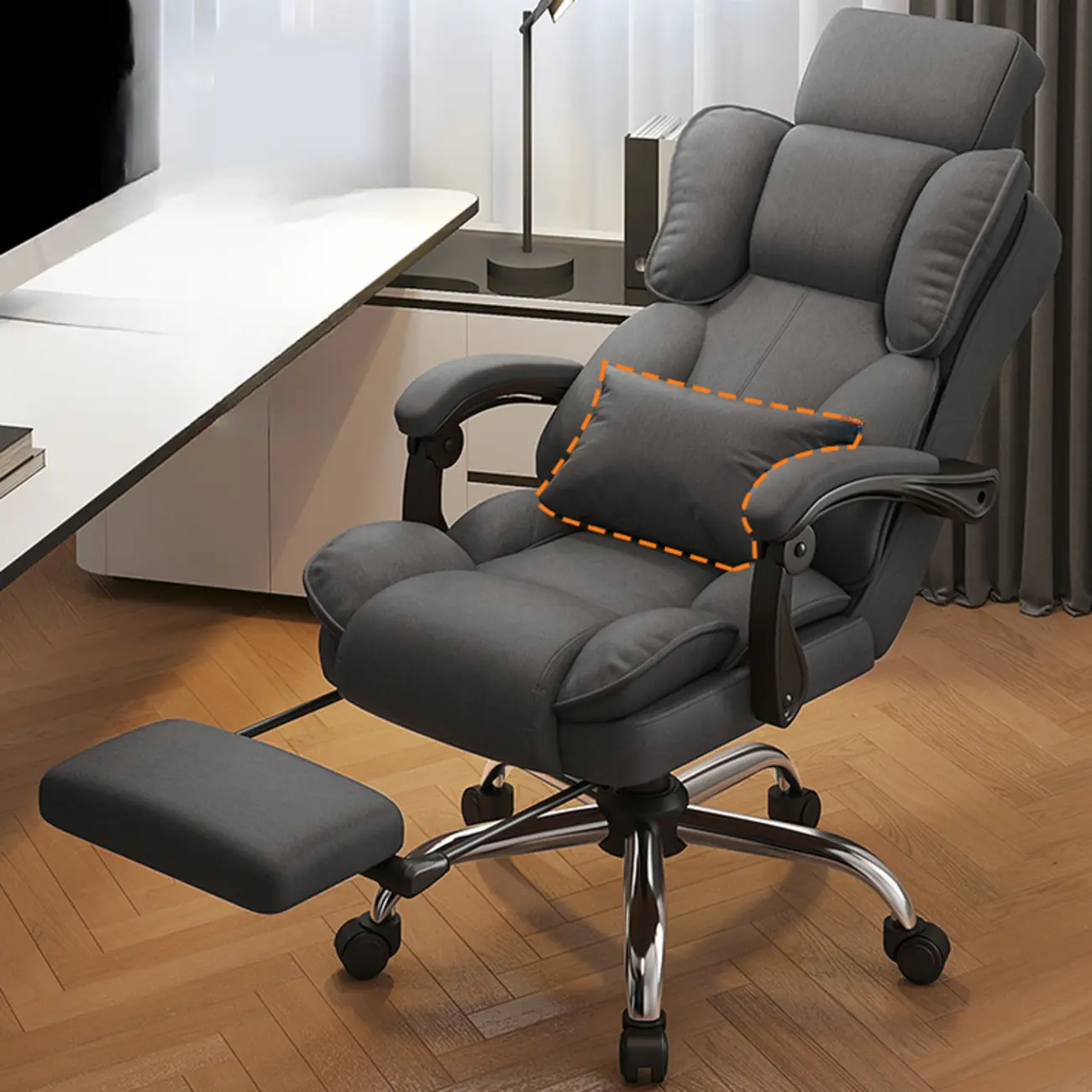 Ergonomic Brown Leather Reclining Office Chair