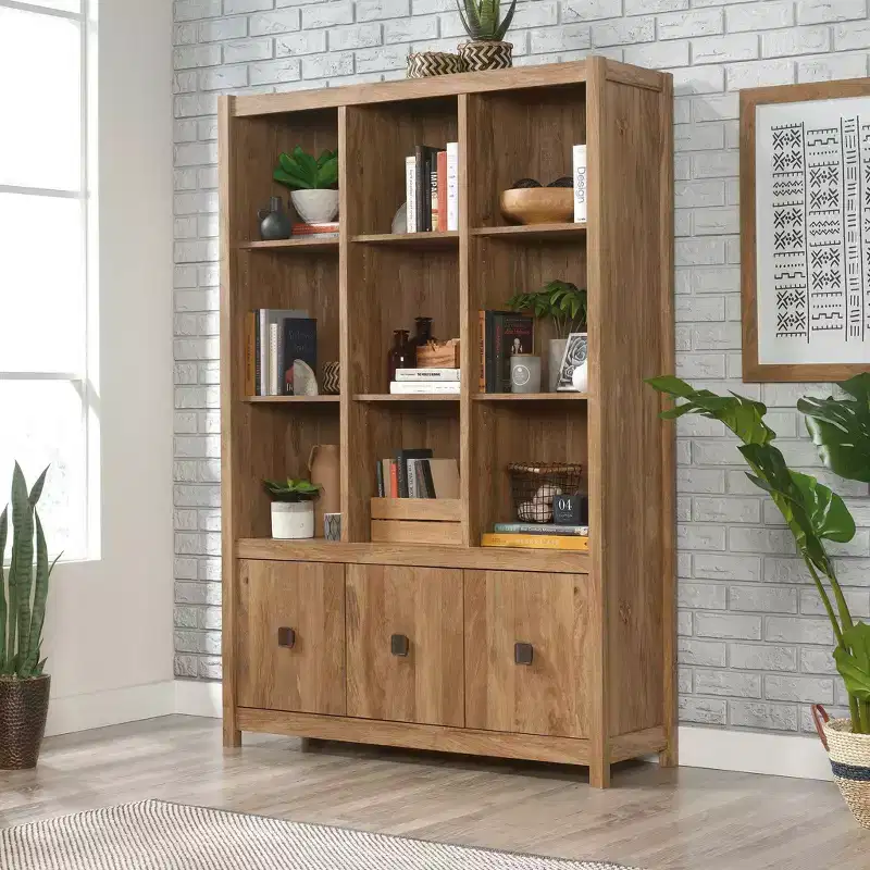 72" Cannery Bridge Storage Wall Cabinet Sindoori Mango - Sauder: Industrial Vertical Bookshelf, 9 Shelves, Wood Composite