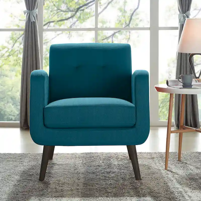 Keflavik Mid-century Peacock Blue Linen Arm Chair