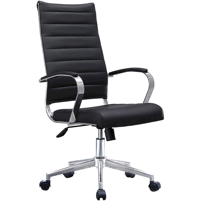 Modern Ergonomic Office Chair: Mid Back, PU Leather, Arms, Tilt, Adjustable Height, Wheels, Swivel
