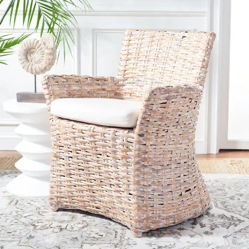 SAFAVIEH Ginny Wicker Washed Out Grey Arm Chair - 28 W x 24 D x 33 H - 28Wx24Dx33H