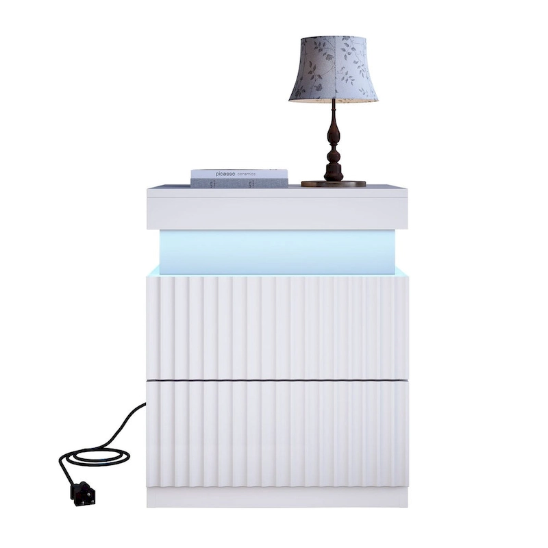 JASIWAY LED Night Stand Bedside Table with Charging Station- Set of 2