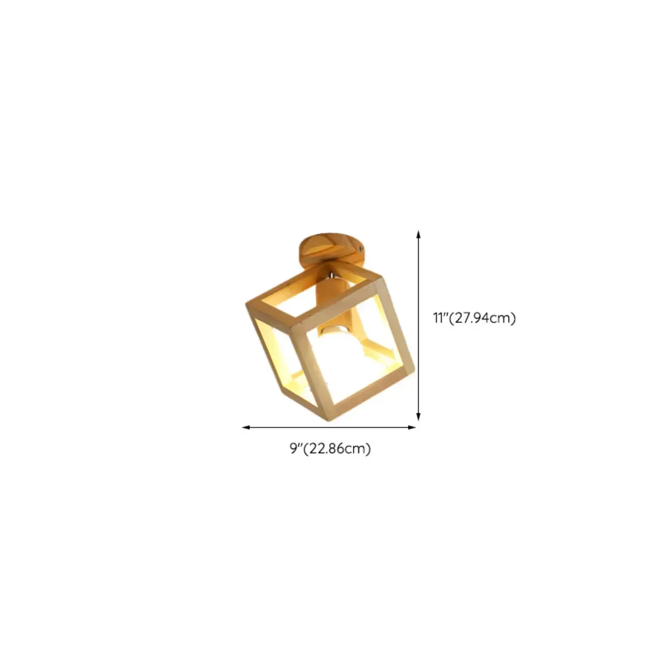 Natural Rubber Wood Cube Shade Semi Flush Ceiling Light