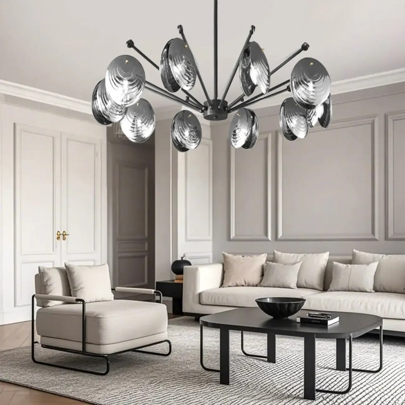 Modern Gray Metal Silver Shell Adjustable Chandeliers