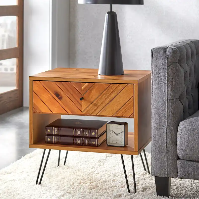 Oak Mid-Century Modern 1-Drawer End Table