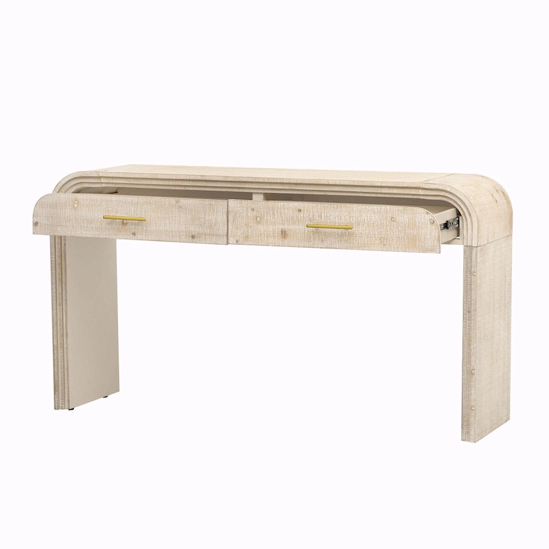 Irresistible Retro Silhouette Console Table: Open Style, Two Top Drawers
