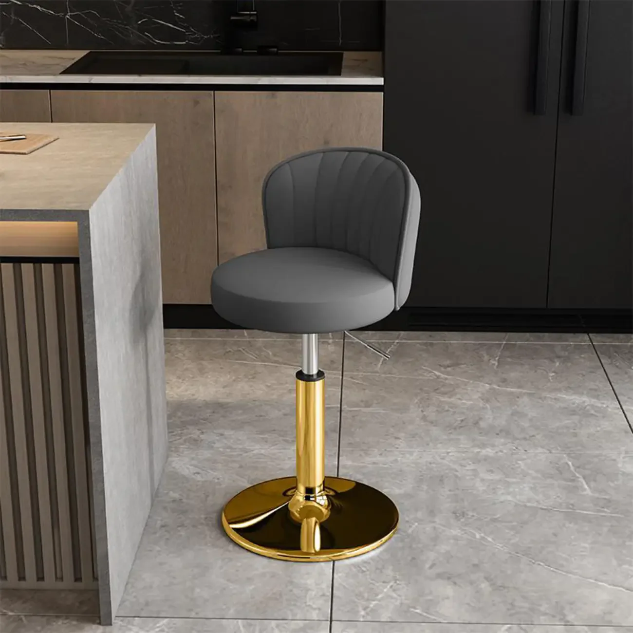 Modern Leather Adjustable Swivel Bar Stools with Back