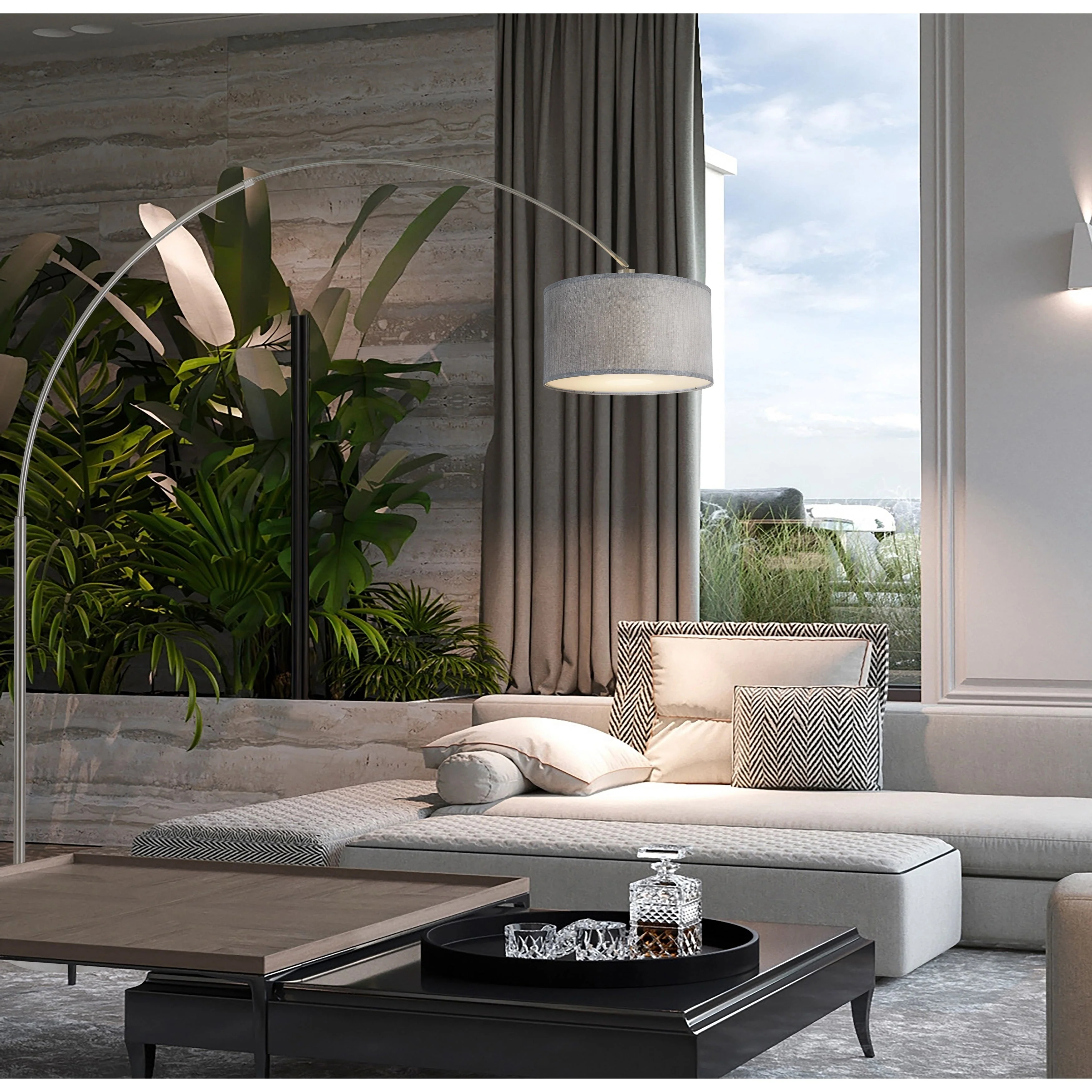 Q-Max 81 Steel Adjustable Arching Floor Lamp With Extra Large Shade and Marble Base