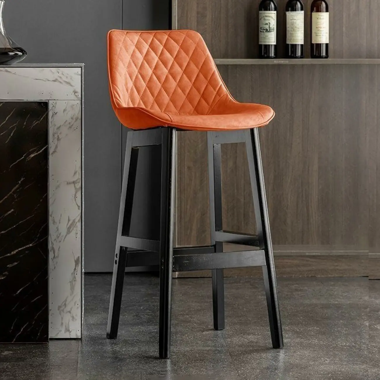 Modern Wood Tufted Upholstered Leather Bar Stool