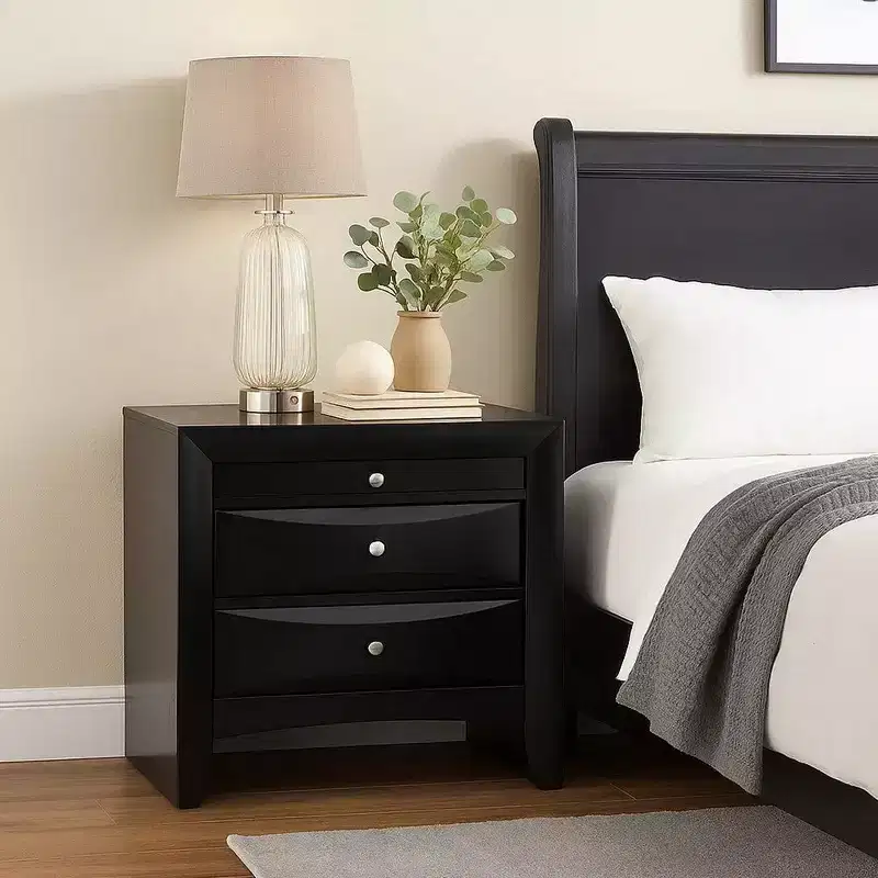 Royal Hampton Contemporary 2 Drawer Wood Nightstand By Ireland , Black