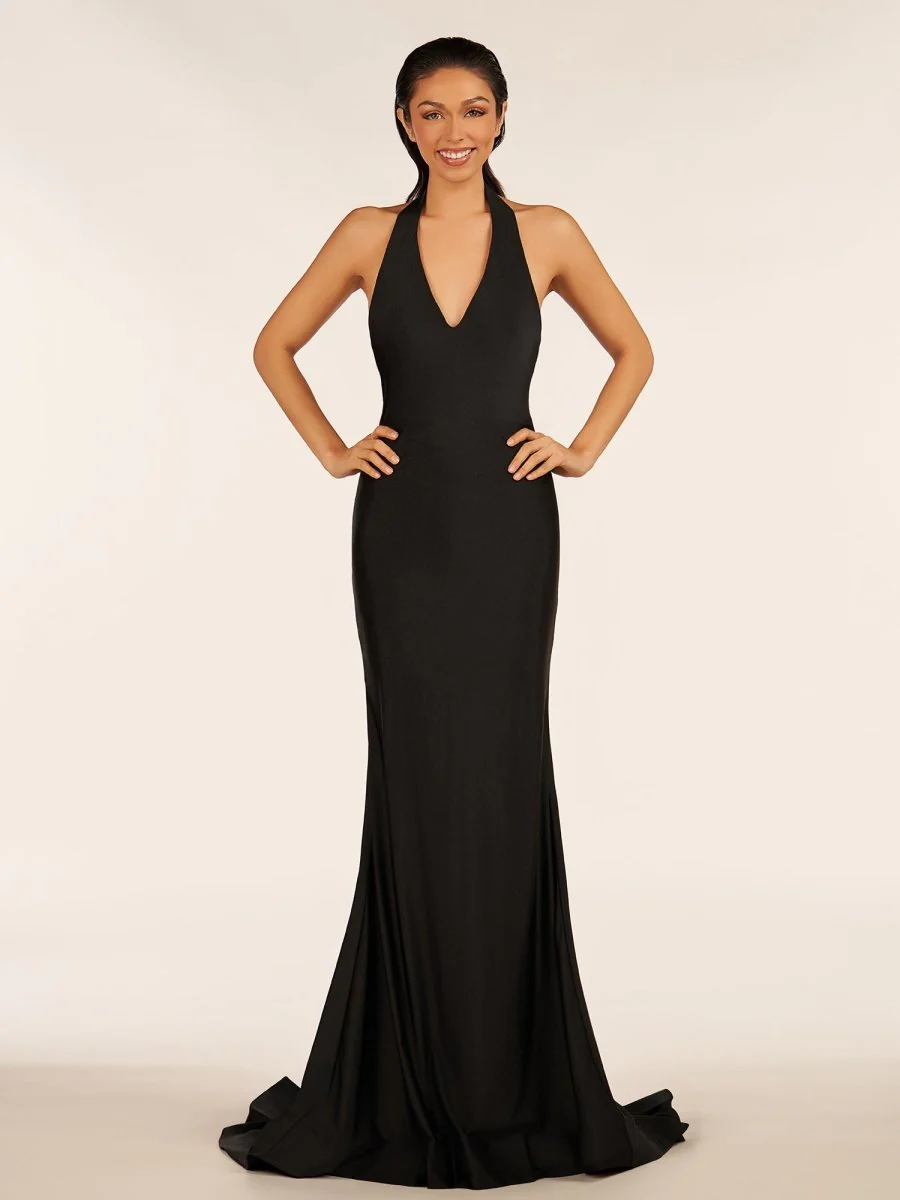 Simple Black Halter Backless Mermaid Long Prom Dress
