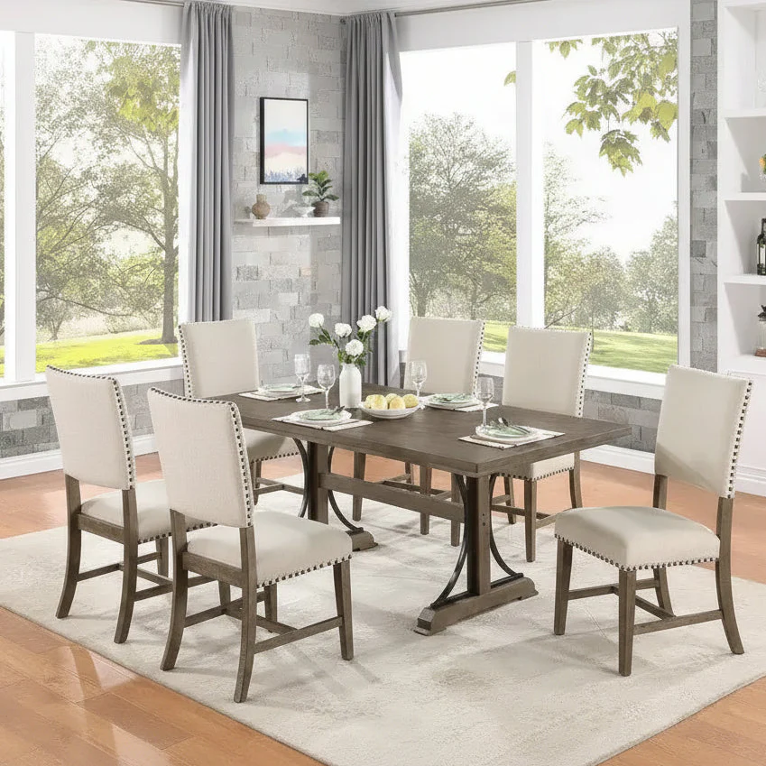 Rustic Dining Table with Upholstered Chairs