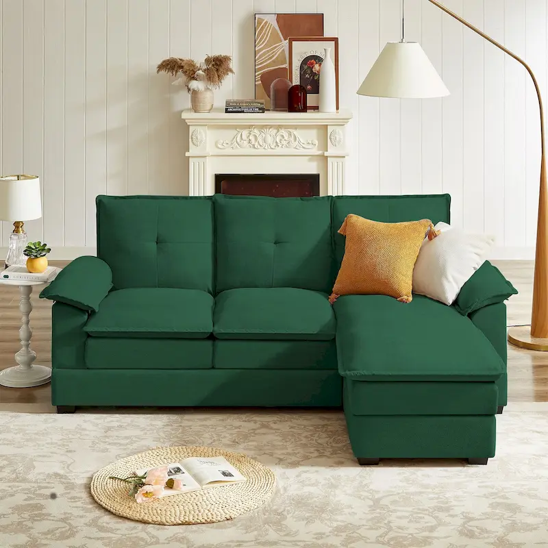 L-Shaped Sectional Sofa with Ottoman, 82 Inch