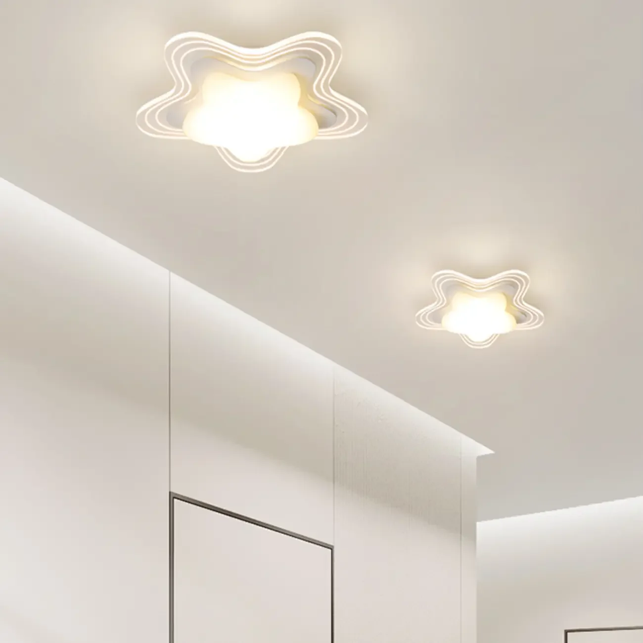 Mini White Artistic Flower Shade Flush Ceiling Light Dimmable