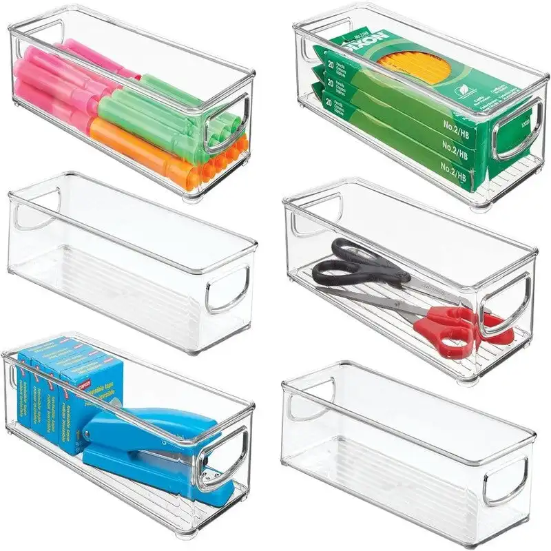Small Plastic Office Storage Container Bins - 10 L x 4 W x 3 H